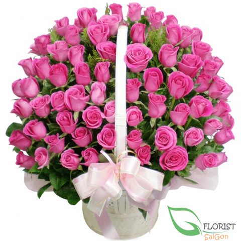 99 pink roses arrangement