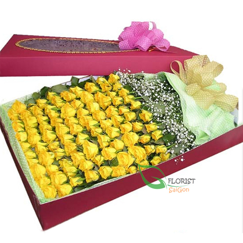 100 yellow roses in box